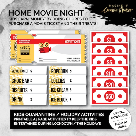 red home movie night tickets and money digital download etsy