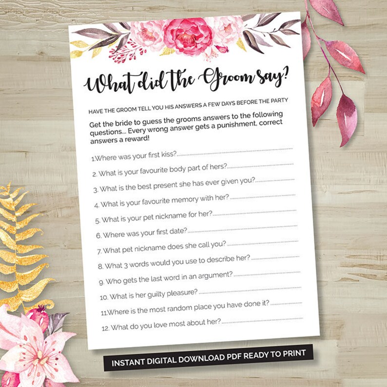 Pink Floral What did the Groom Say Game Hens Party Bridal | Etsy