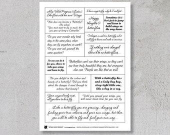 May include: Black and white printable quote poster with inspirational text about butterflies and the journey of life. The text includes the Latin phrase "Alis Volat Propriis" which means "She flies with her own wings".