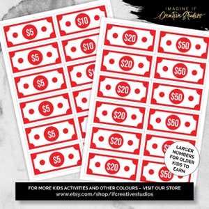 Red Home Movie Night Tickets and Money Digital Download Quarantine and Holiday Activities for Kids Printable Chores Rewards image 5