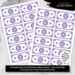 Purple Home Movie Night Tickets and Money Digital Download Quarantine and Holiday Activities for Kids Printable Chores Rewards zdjęcie 4