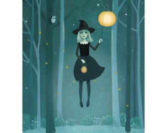 A Light in the October Wood, 8" x 10" print, Little Witch print