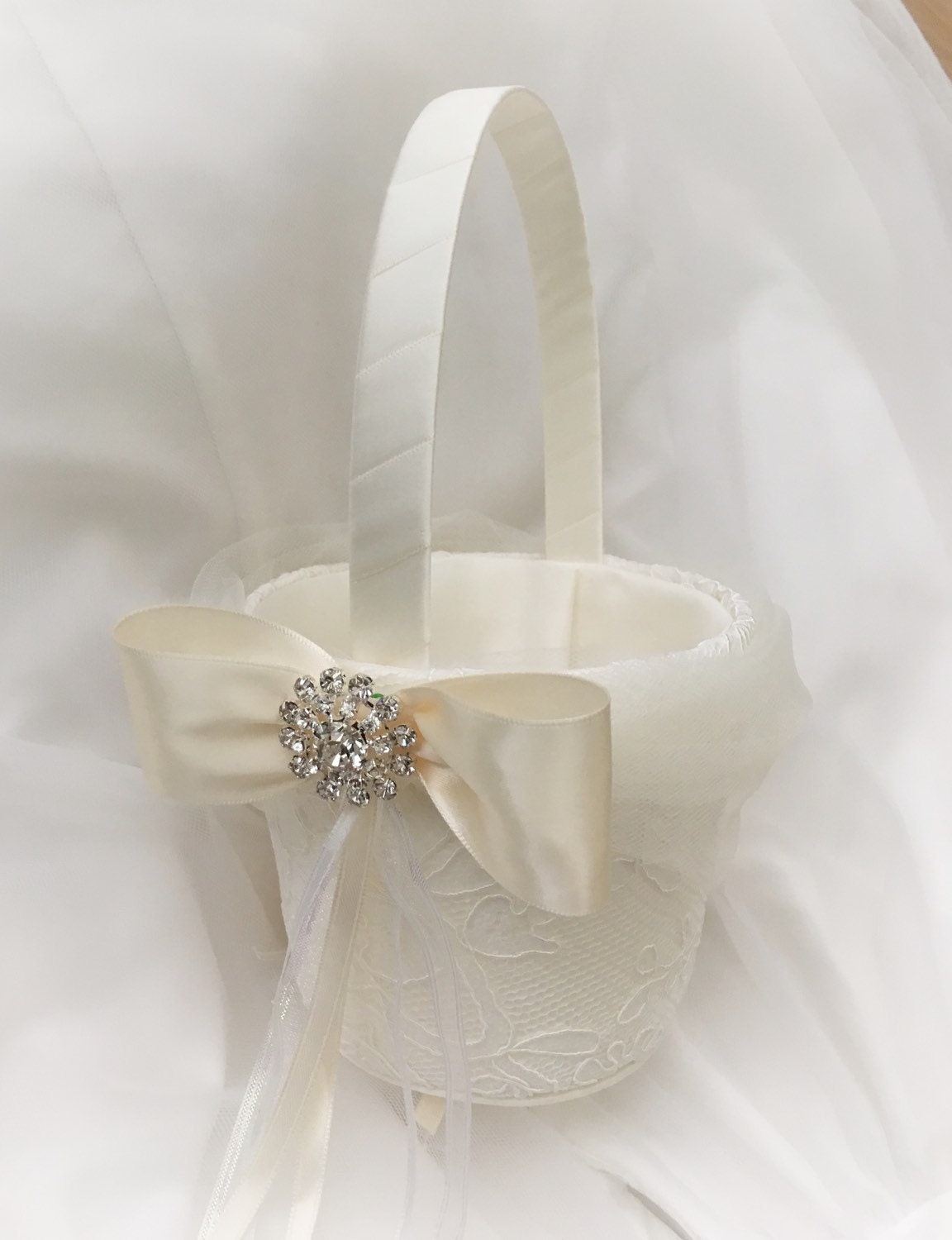 Flower girl basket white Flower girl White Wedding basket Etsy