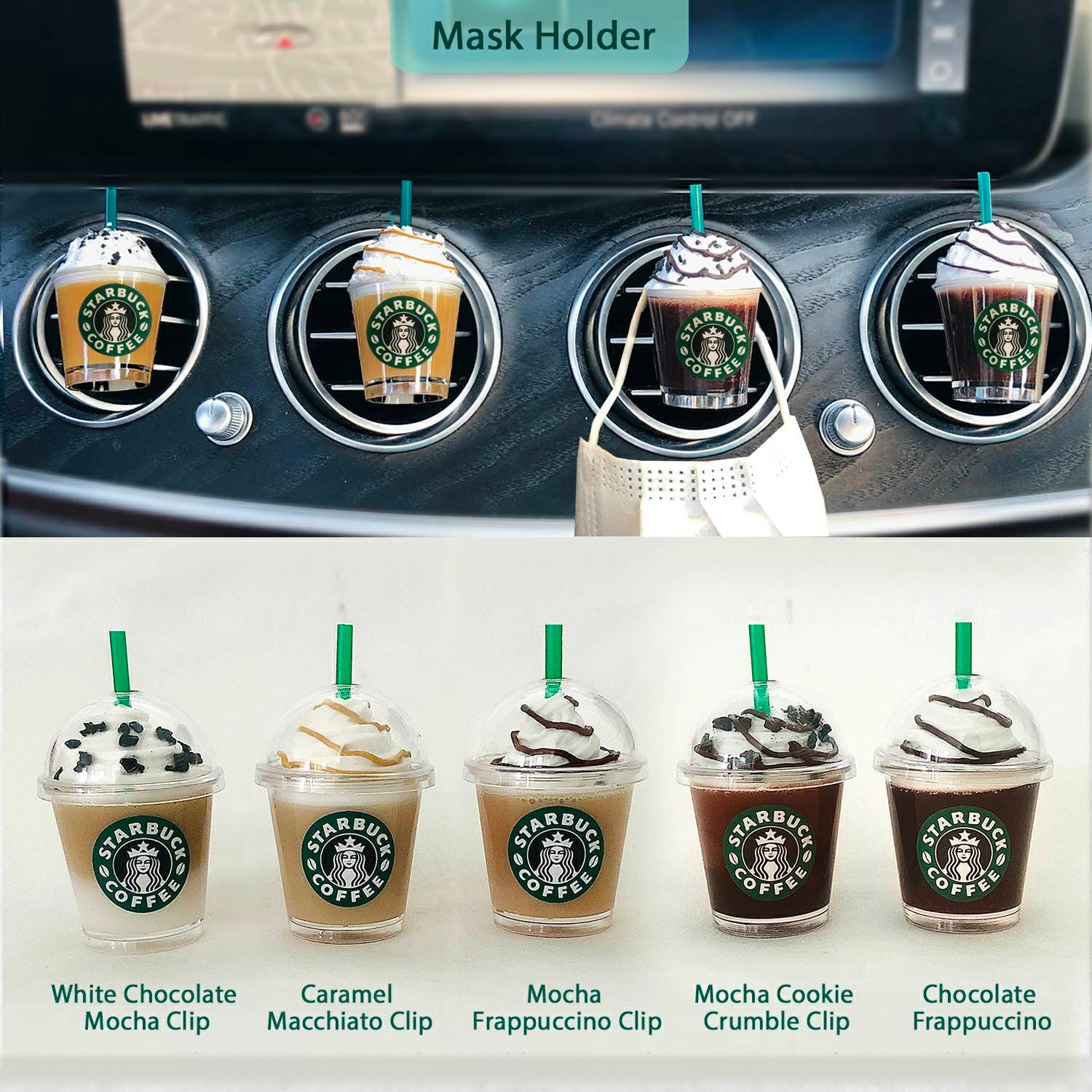 Starbucks Cup Strawberry Acai, Pink Drink , Cute Car Accessories ,mask  Holder for Car, Boba Bubble Tea,starbucks Keychain,mother's Day Gift 