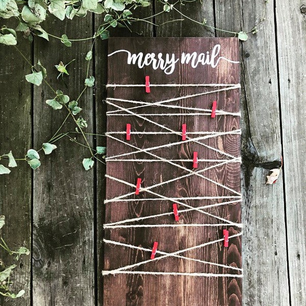 Merry Mail - Christmas Card Display - Wooden Sign