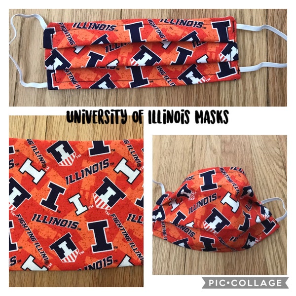 University Of Illinois Face Masks or Material, U of I Masks, Fighting Illini Masks, Illini Mask, Collegiate Masks