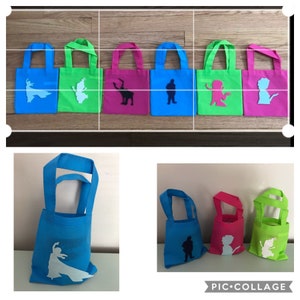 Adorable 12 Frozen Design Cloth Goody Bags Decorated With Anna, Elsa, Olaf, Swen, & Kristoff Cut Outs. Party Supplies, Birthday Goodie Bags