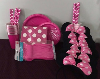 Minnie Mouse fiesta de cumpleaños, Minnie Mouse fiesta suministros, Minnie Mouse partido favores, Minnie Baby Shower, niña baby shower, princesa fiesta