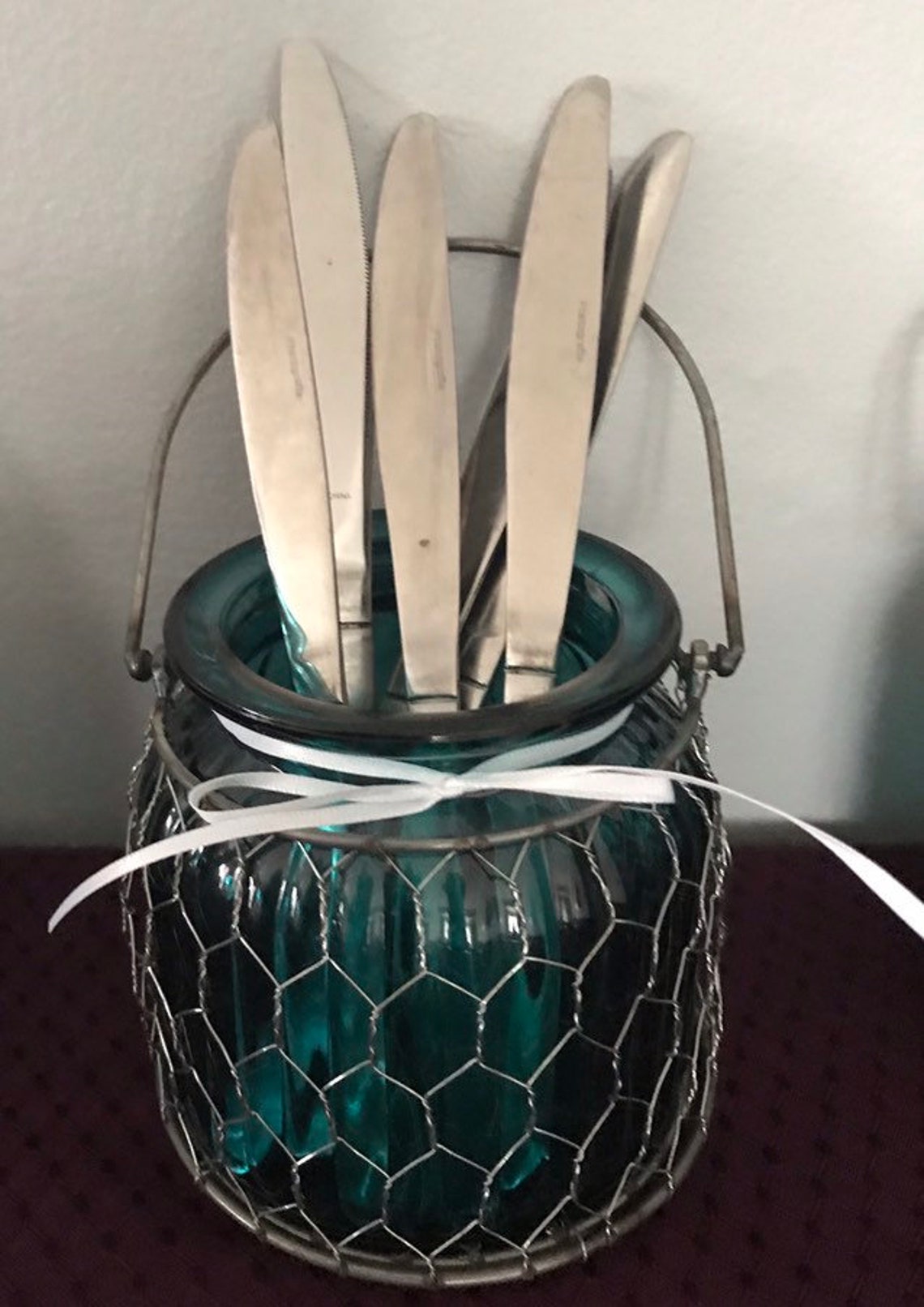 Versitle Blue Glass Utensil Holder Vase Candle Holder. Party Etsy