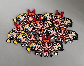 Geborduurde Powerpuff Girls-patch bevat boterbloem, bubbels en bloesem! Powerpuff-applicatie, Powerpuff-patches