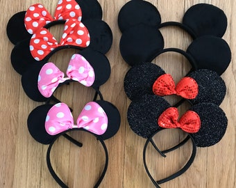 Mickey & Minnie Mouse Ears W/ Pink Red Bow, Or Red Glitter Ears! Disney, Minnie, Or Mickey Birthday Party Or Baby Shower! PARTY FAVORS