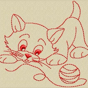 Redwork Cats  Quilting Outline Embroidery Machine Design Instant Download