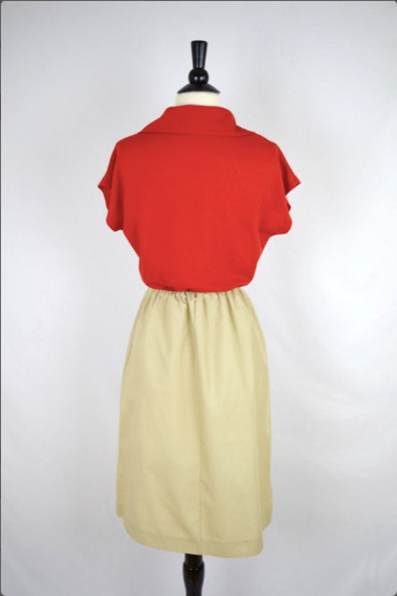 Vintage 70s retro red, white and tan dress / cap … - image 4