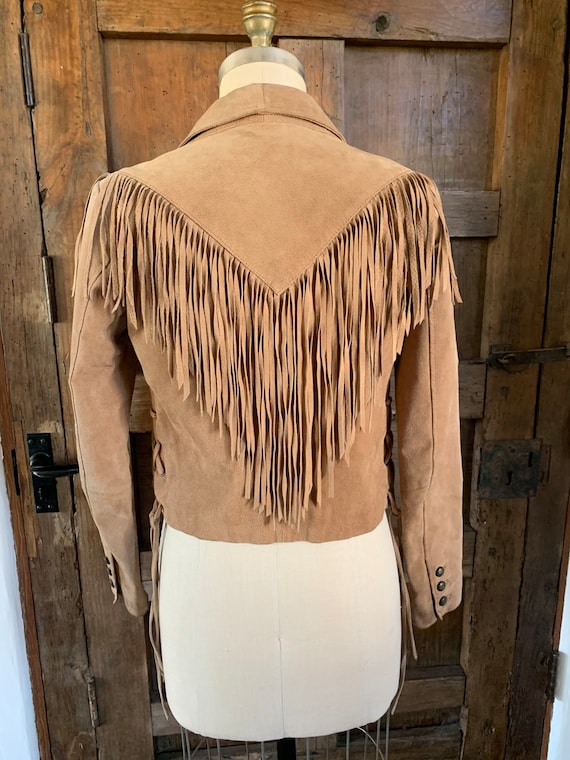Beautiful tan/camel suede tassel jacket, size Sma… - image 2