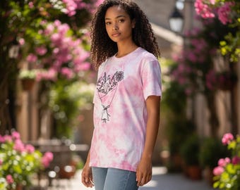 Bouquet of Flowers Tee.  Pink Tie Dye.  Size Large.