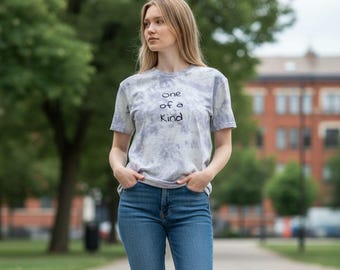 One of a Kind tee.  Adult Small.  Blue tie dye.