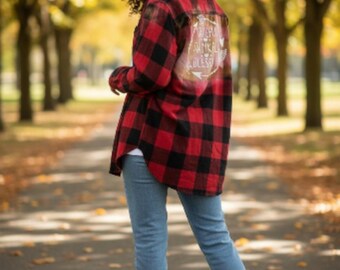 Red and black bleached flannel.  Size Small. Grateful thankful blessed