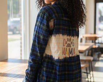 Blue and Green Dog Mama Bleached Flannel.  Size XXL.