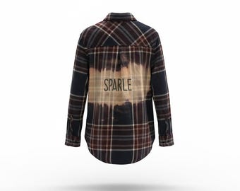 Blue & Purple Plaid Bleached Flannel - Girls Size 7 - Sparkle