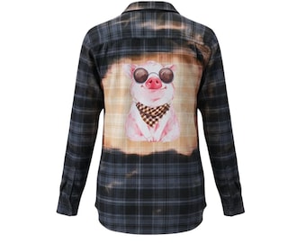 Bleached Flannel.  Size Small, Cute Pig.