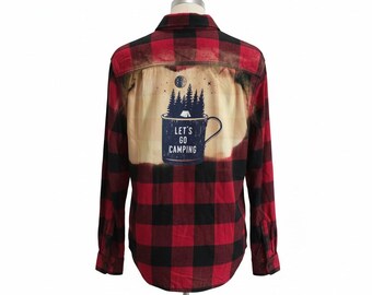 Bleached flannel.   Mens XS.  Let's go camping