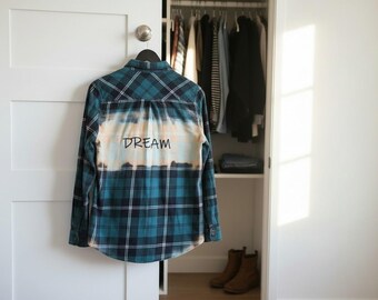 Green Plaid Bleached Flannel - Girls Size 7 - Dream