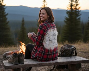 Red and Green Bleached Flannel.  Size 2 X.  Keep Climbing.  You can do Hard Things.