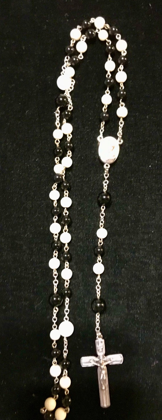 Rosary-Black and white stone beads