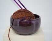 Handmade Ceramic Yarn Bowl in Egg Plant Purple