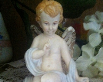 Vintage,ceramic boy angel, shelf sitter,angels, candle holder,home and living,home decor, art and collectibles,candles,angel ceramics.