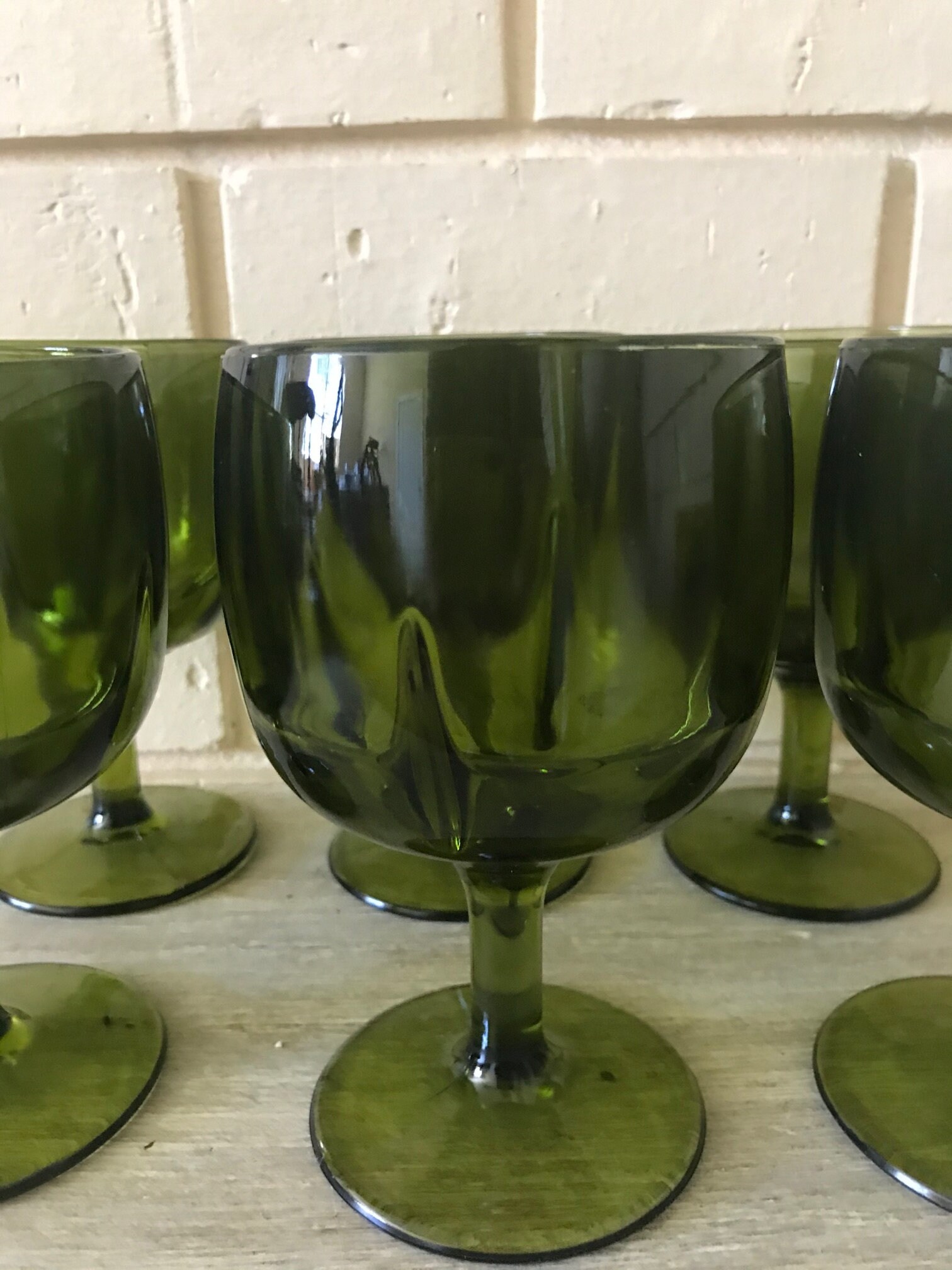 Vintage Water Glasses, Green Water Globlets, Green Water Glasses, Drinkware, Bar Glasses