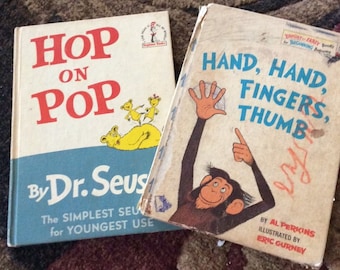 Vintage Books, Dr. Seuss Books, Hop on Pop, and Hand, Hand Fingers, Thumb. Beginners books, I can read it,  Children's Books.