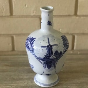 Vintage Porcelain Vase, Delftware of Holland porcelain Decanter, , Handpainted by Herman Jansen, signed by Artist,