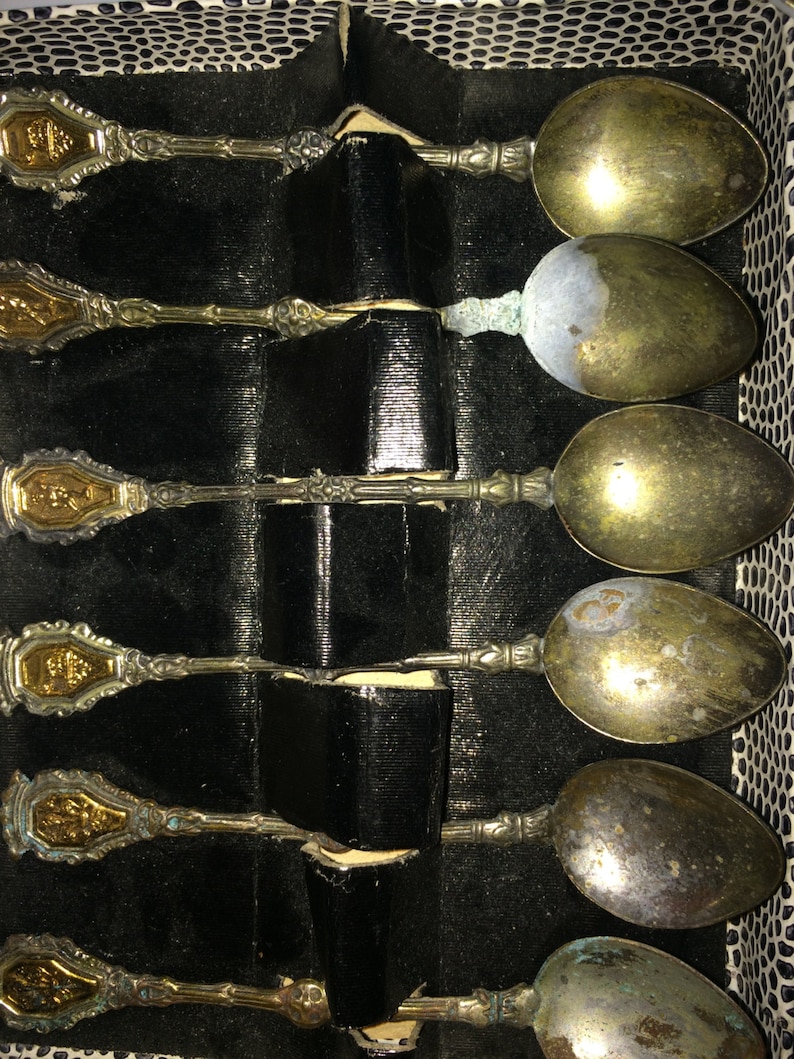 Vintage Miniature Silver Spoons With Symbols, From Italy, Silverware