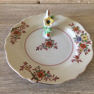 Vintage Japan TT plate, Hand Painted Takito or TT plate, Floral design ceramic plate, scalloped edge serving plate,