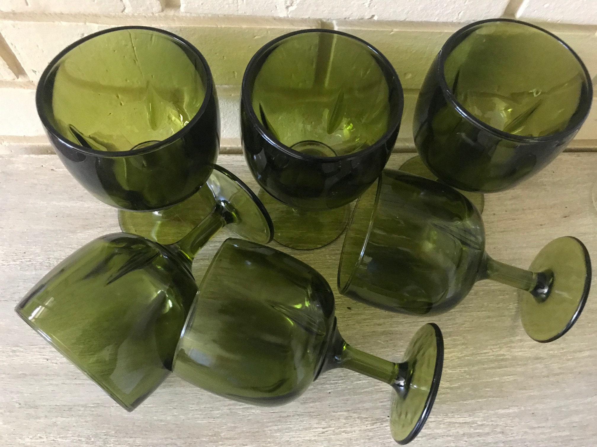 Vintage Water Glasses, Green Water Globlets, Green Water Glasses, Drinkware, Bar Glasses