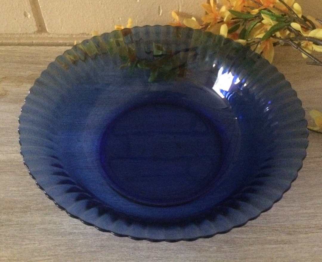 Vintage Blue Cobalt Bowl, Blue Ribbed Around Rim Bowl, Kitchen and ...
