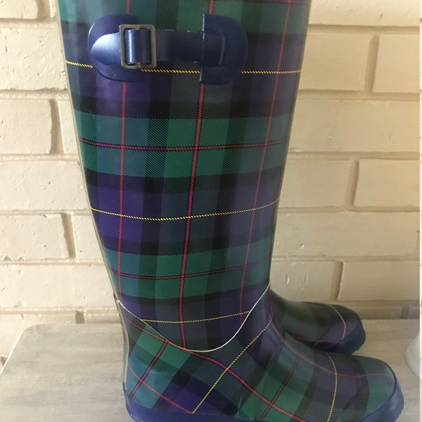 Vintage Rainboots, Tamara Henriques, green and blue plaid, size 81/2 vintage clothes,