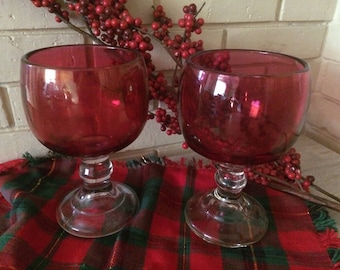 Vintage Two X  Large  Wine Glasses, Clear / Cranberry. Drink and Barware, wine glasses, Home and Living, Kitchen and Dining,