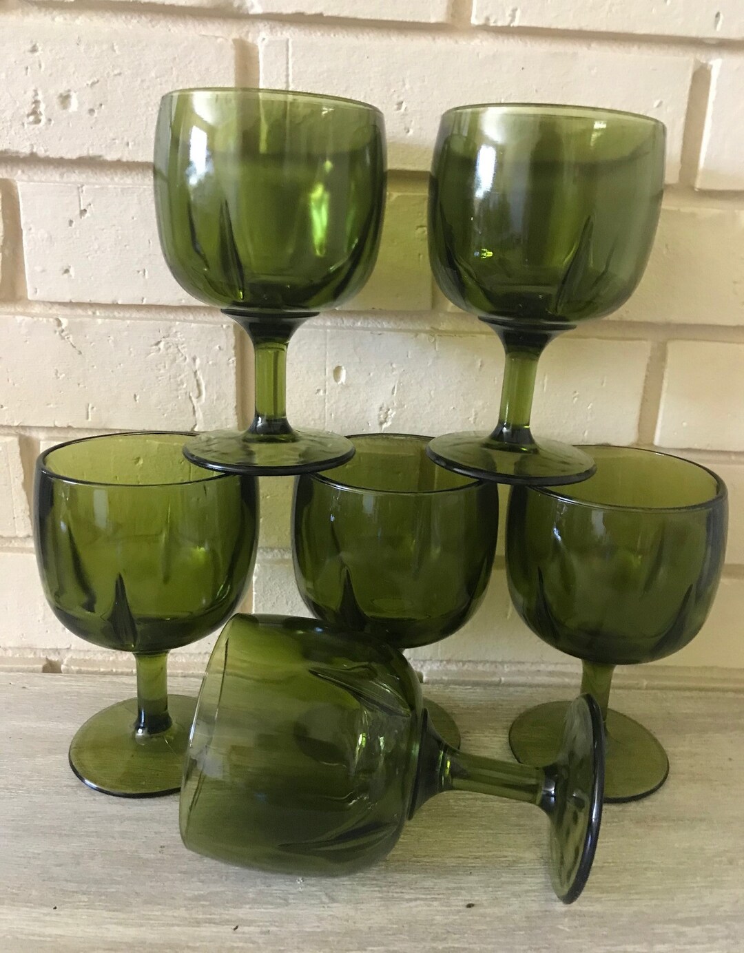 Vintage Water Glasses, Green Water Globlets, Green Water Glasses, Drinkware, Bar Glasses