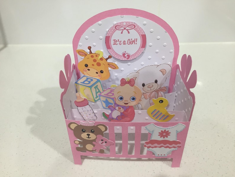 Handmade Baby Girl in a crib card