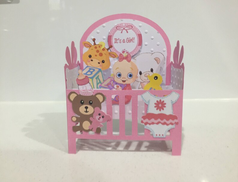 Handmade Baby Girl in a crib card