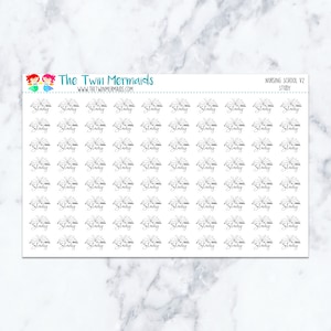 May include: A sheet of stickers featuring the text "Study" above an open book graphic. The stickers are black and white and are arranged in a grid pattern. The text "The Twin Mermaids" and the website address are at the top.
