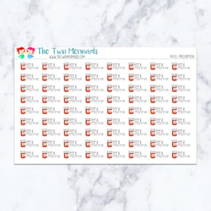 May include: Sheet of stickers featuring small orange prescription bottles with the text "RCF II Prescription." The sheet also includes the text "The Twin Mermaids" and "REFILL PRESCRIPTION."