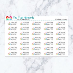 May include: Sheet of stickers featuring the text "Professional Development" with a colorful upward trending graph icon. The stickers are white with a light blue border and the text "The Twin Mermaids" at the top.
