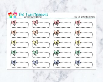 Bow Clip Quarter Boxes in Pastel Planner Stickers