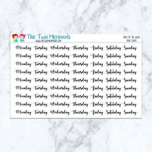 Days of the Week Planner Stickers 28 Week Days Banner Etsy