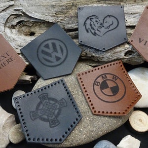 Patch en cuir personnalisé pour chapeau de veste de sac, étiquette de nom en cuir, étiquette en cuir gravée personnalisée, logo personnalisé, point sur étiquette en cuir