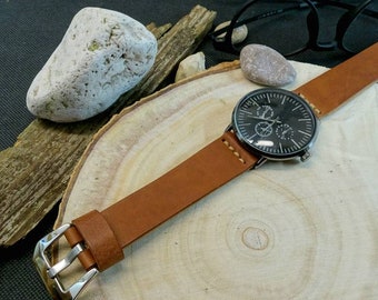 Bracelet de montre en cuir marron, largeur au choix, couleur au choix Boucle avec barrettes à ressort à dégagement rapide, cuir de vachette italien au tannage végétal