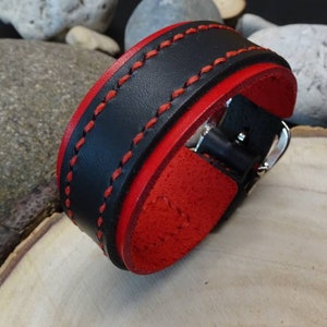 Red black leather bracelet thin and light - handmade in Italy